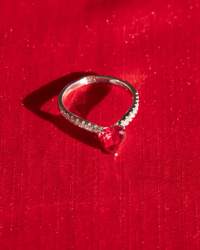 wedding band sets for couples -Zircon Red Single Heart Ring