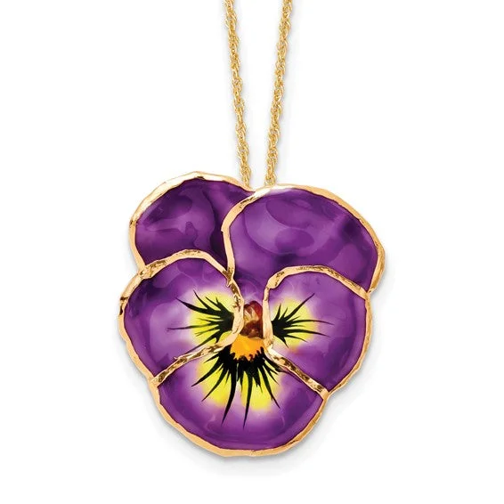 bridal necklaces for women -Lacquer 24k Dipped Lilac Pansy 20" Necklace