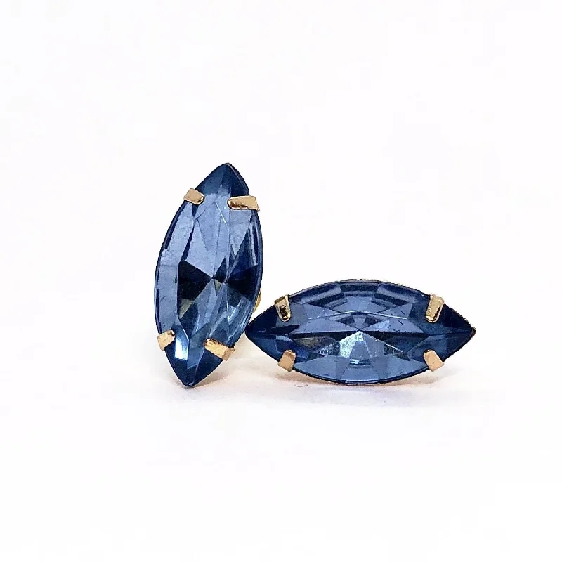 fine gold earrings for women -Blue Marquise Rhinestone Stud Earrings