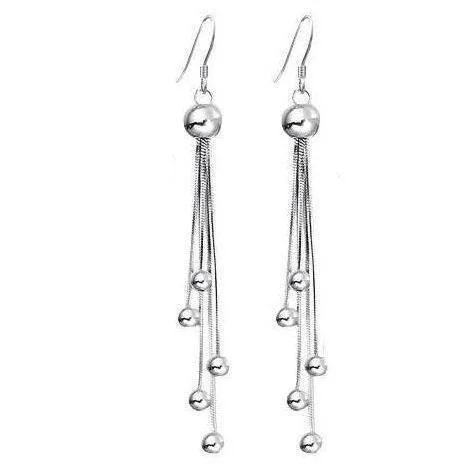 layered earrings for women -Comets Silver Bead Chain Earrings