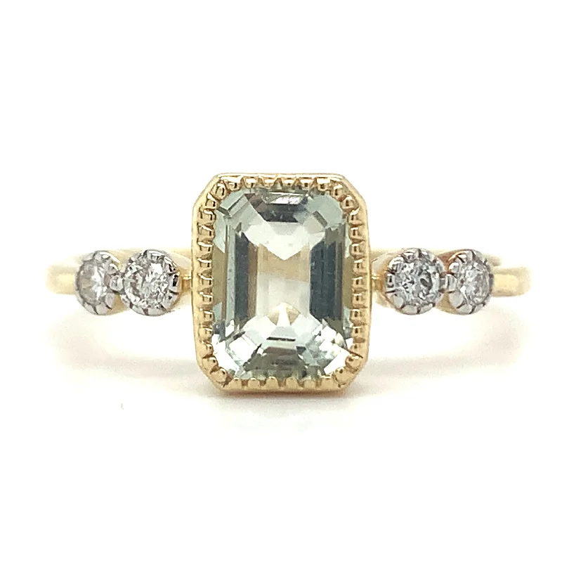 trendy rings for women -9ct Yellow Gold Emerald Cut 1.03ct Green Amethyst Ring