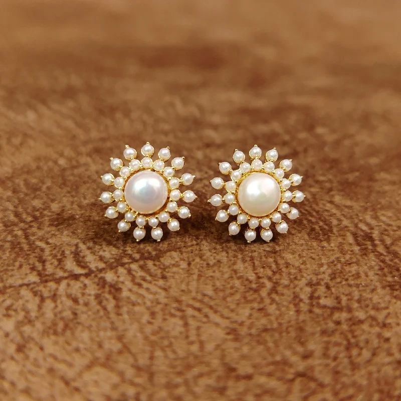 large hoop earrings for women -SEMI PRECIOUS PEARL STUDDED GOLD PLATED STUDS