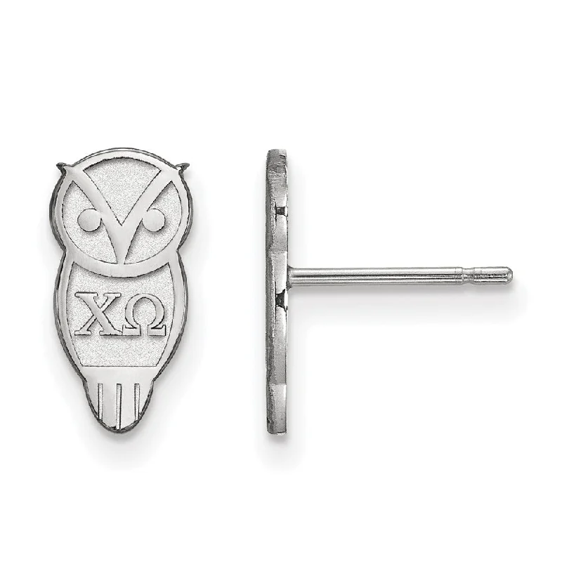 vintage earrings for women -Sterling Silver Chi Omega XS Greek Owl Post Earrings