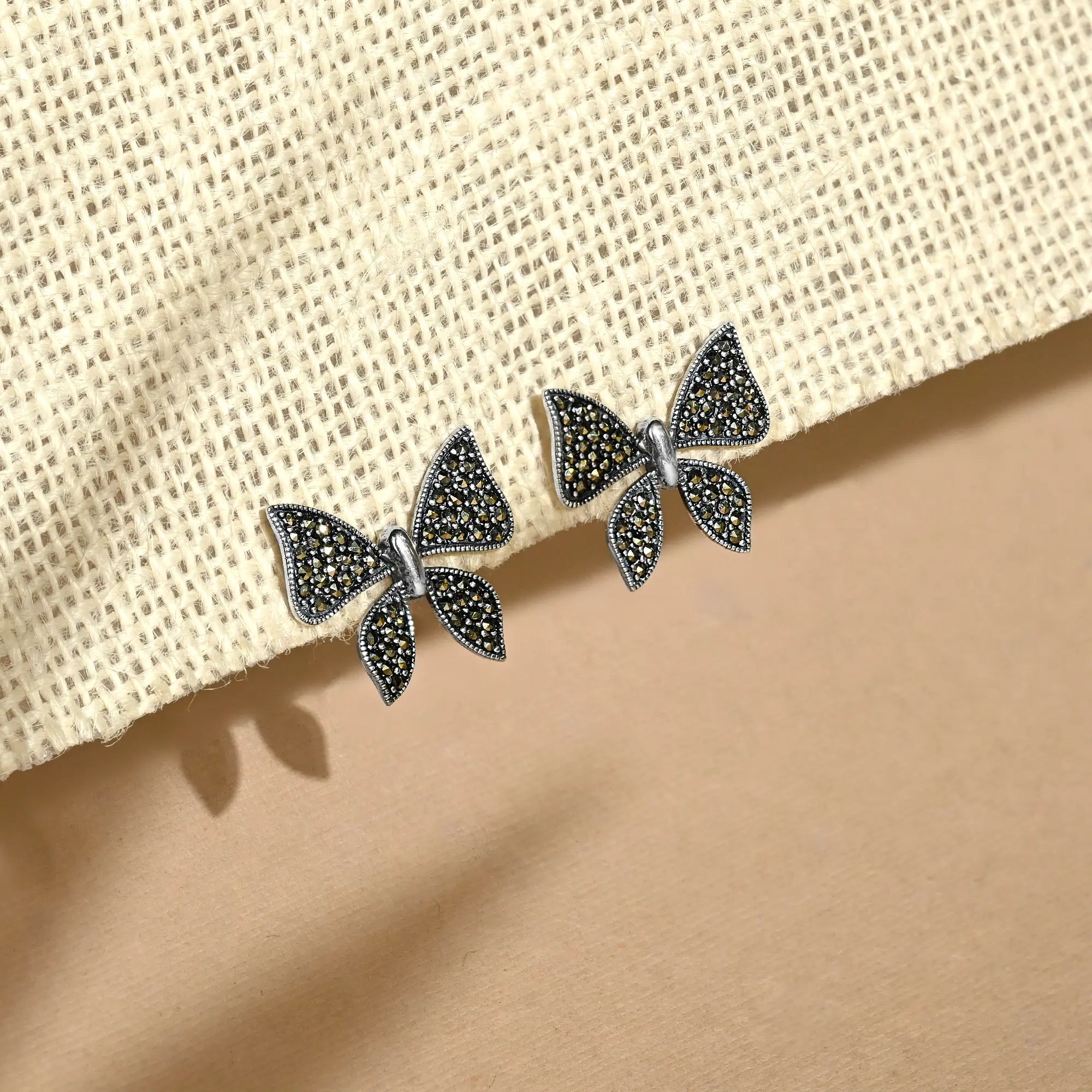 vintage earrings for women -Vintage Charm Oxidized Butterfly Stud Earrings