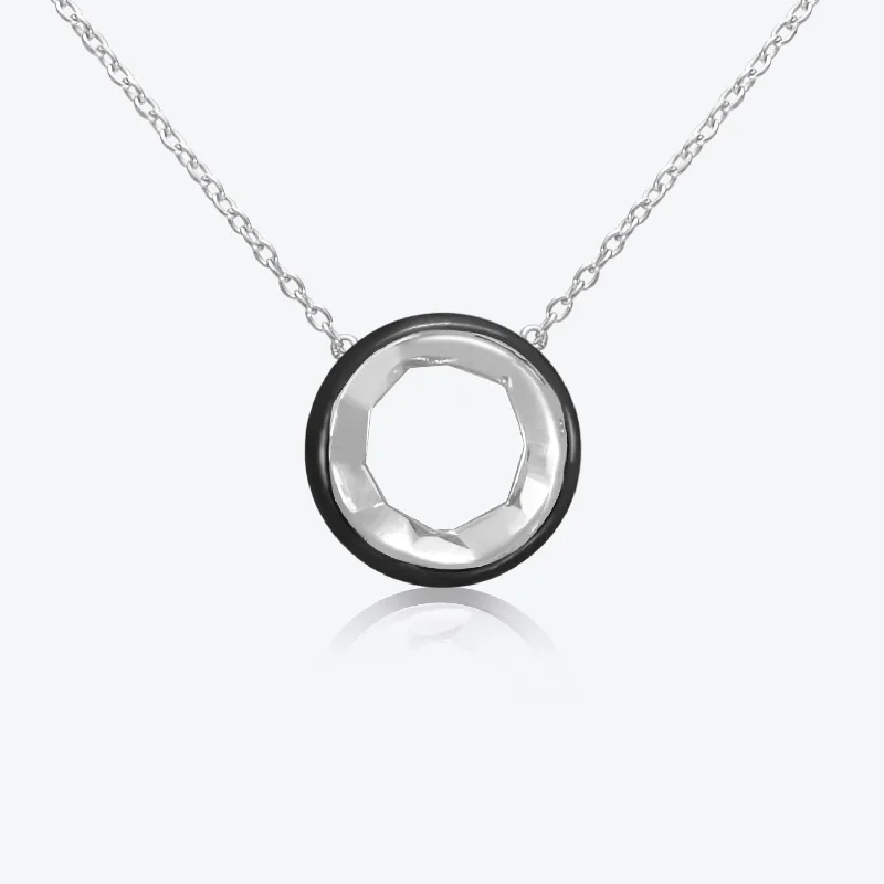 pendant necklaces for women -A. Sun Halo Silver Necklace w. Jet Black Enamel