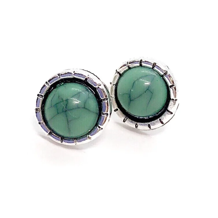 vintage-style earrings for women -Bohemia Turquoise Round Button Stud Earrings