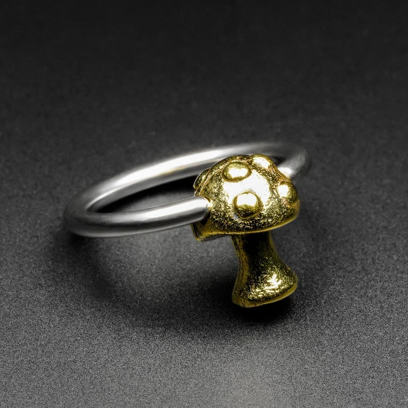 custom gemstone rings -Mushroom Brass & Surgical Steel BCR Ball Closure Ring