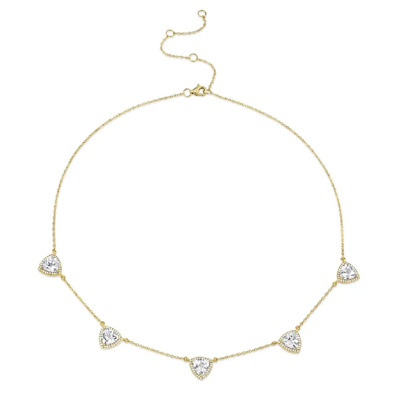 gold necklaces for women -Shy 14Ky 5 Station WhiteTopaz Trillions in Diamond Halo Necklace