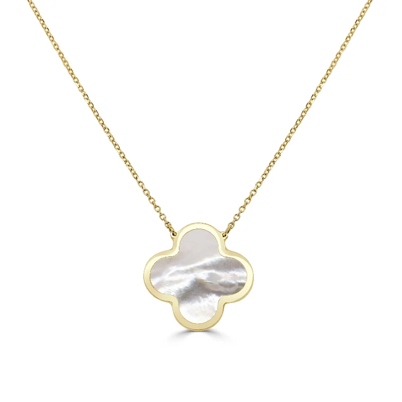 large pendant necklaces for women -14k Gold & Mother of Pearl Clover Necklace