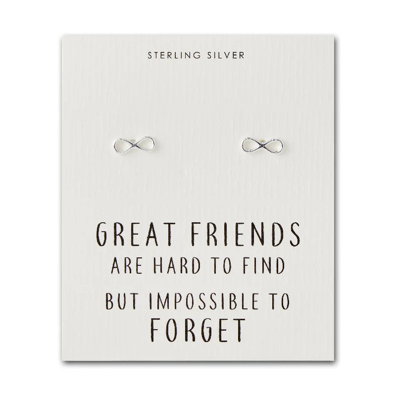 gemstone stud earrings for women -Sterling Silver Infinity Friendship Quote Earrings