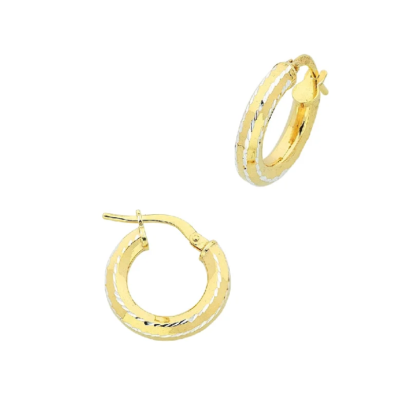 large statement earrings for women -9ct Yellow Gold Silver Infused Diamond Cut Hoop Earrings