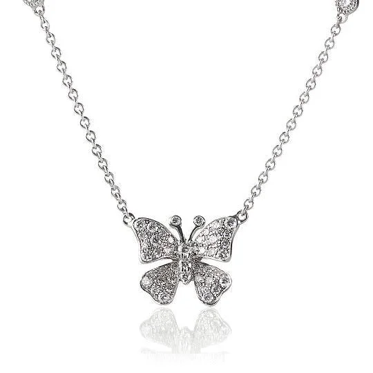 silver necklaces for women -Fairytale Butterfly X-Large 18K Gold, Rosegold or Whitegold Necklace w. Diamonds