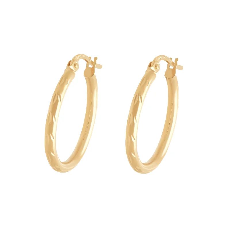 simple stud earrings for women -9ct Yellow Gold Etched Hoop Earrings 25mm