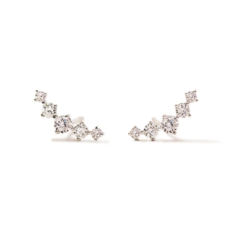 wedding drop earrings for women -Diamond Curved Stud Earrings