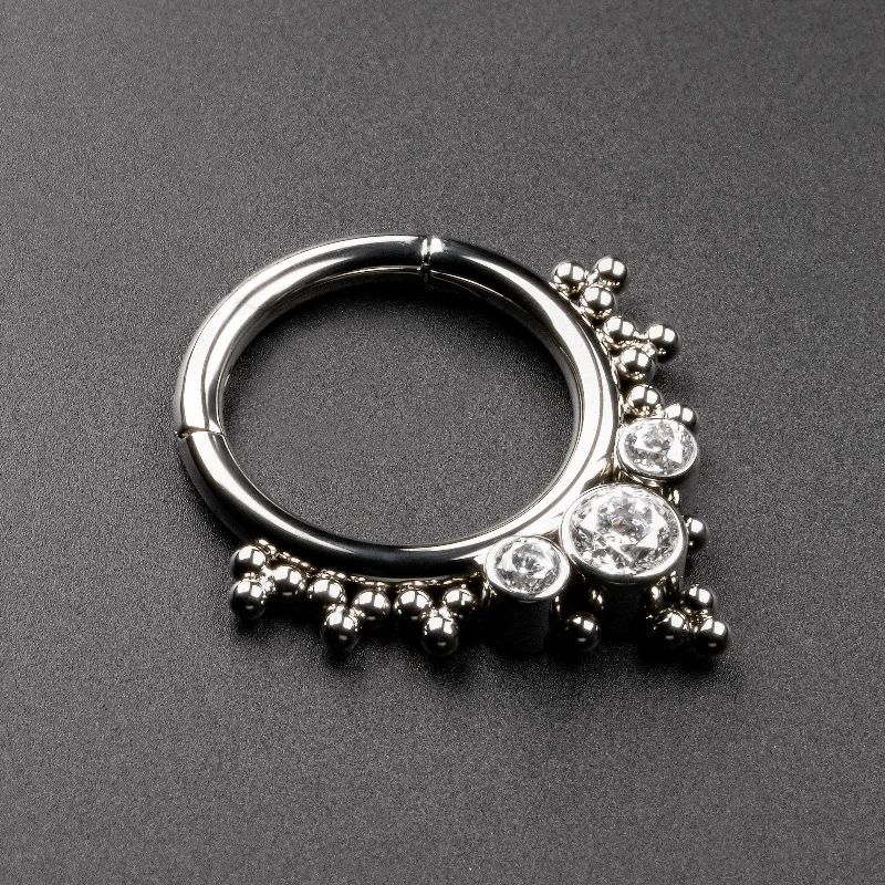 birthstone wedding rings for women -Jewelled Trinity Dot Titanium Septum Clicker Ring