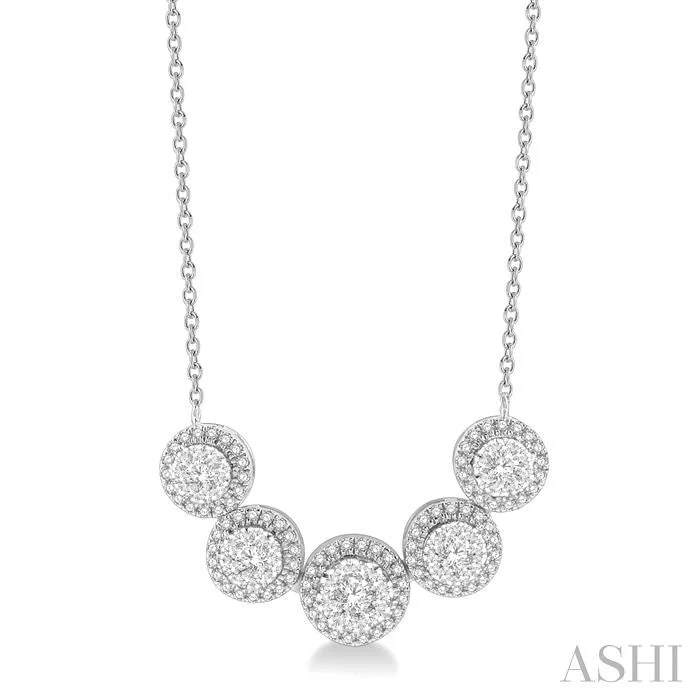 romantic necklaces for women -ROUND SHAPE 5 STONE HALO LOVEBRIGHT DIAMOND NECKLACE