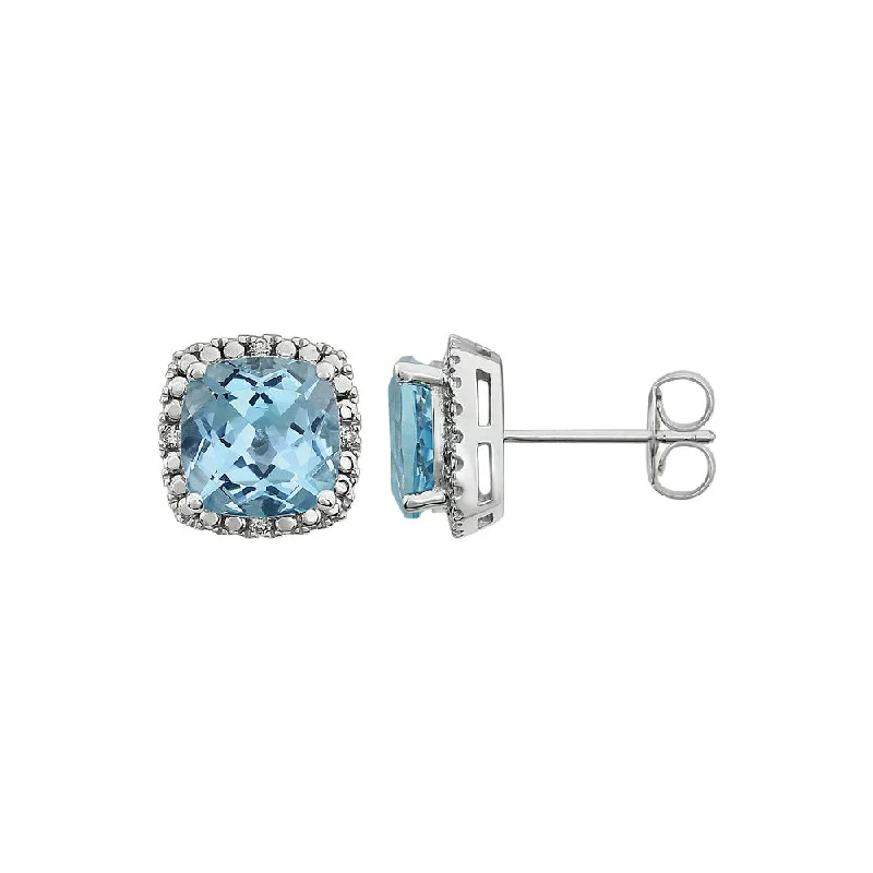 layered drop earrings for women -Sky Blue Topaz & Diamond 10mm Earrings in 14k White Gold