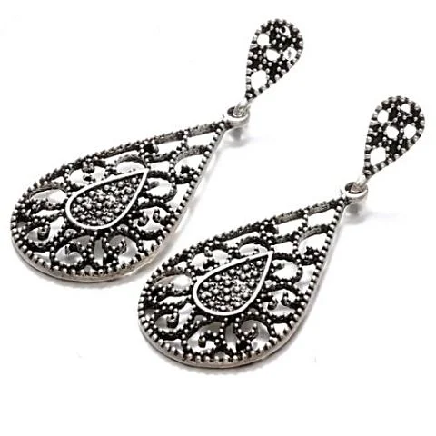 small hoop earrings for women -Milgrain Tear Drop Earrings