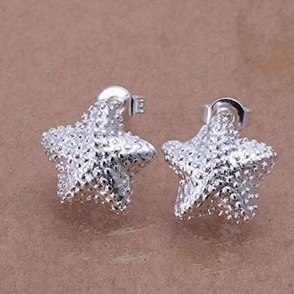 stud earrings for women -Silver Starfish Stud Earrings for Women