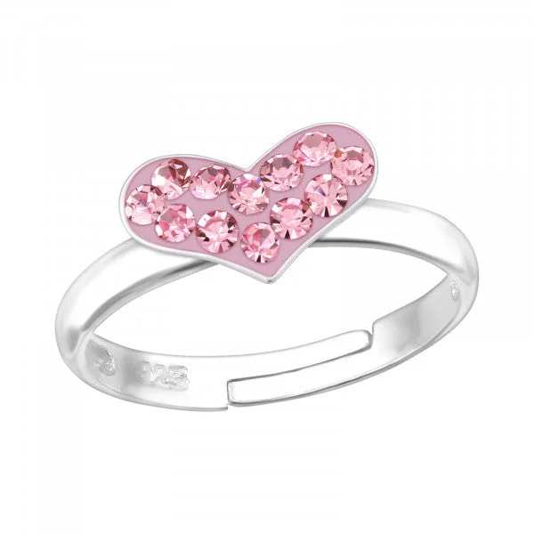 vintage wedding rings for women -Childrens Sterling Silver Pink Heart Adjustable Ring