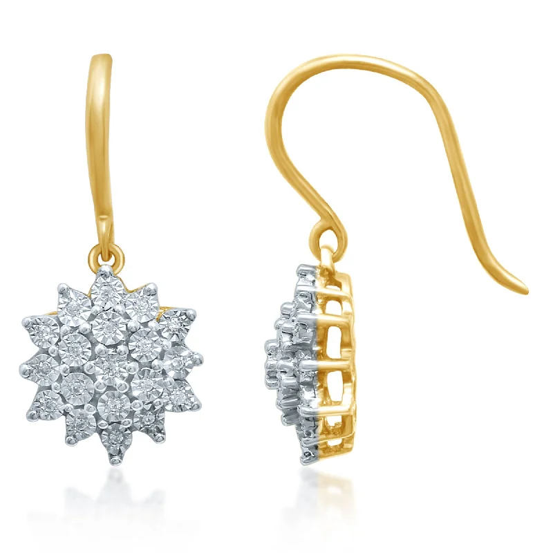 dangling pearl earrings for women -9ct Yellow Gold Flower Drop Earrings with 0.14ct of Diamonds