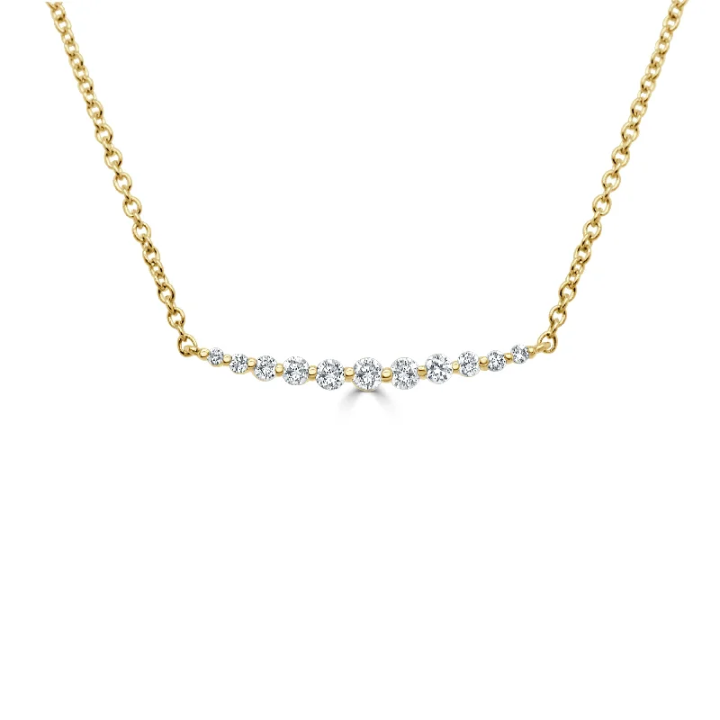 boho style necklaces for women -14k Gold & Diamond Curved Bar Necklace