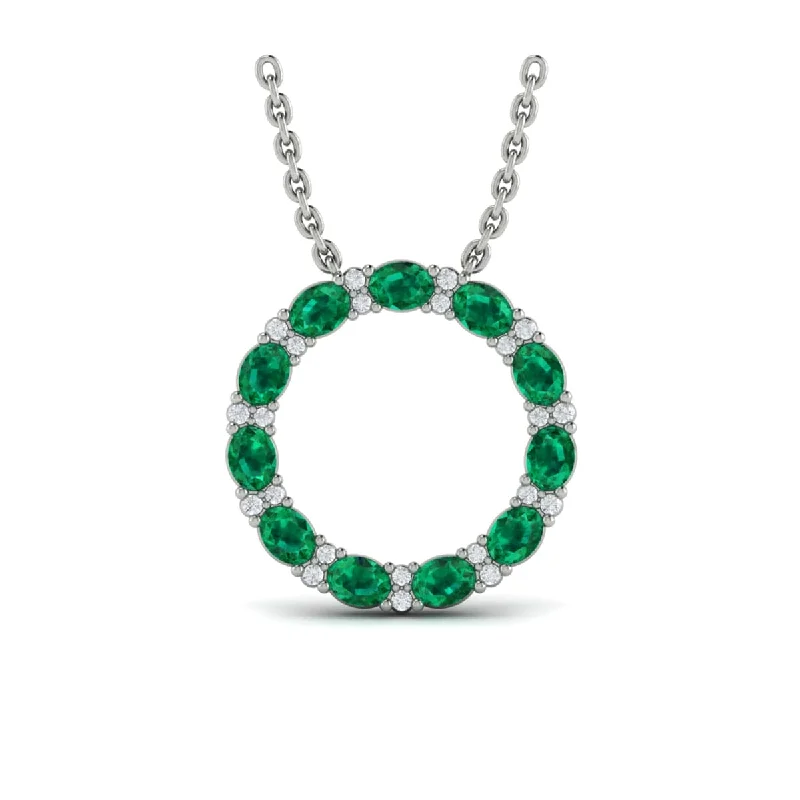 elegant necklaces for women -Oval Emerald and Diamond Open Circle Pendant Necklace