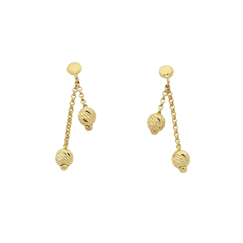 rose gold earrings for women -9ct Yellow Gold Silver Infused Double Ball Dangle Drop Earrings