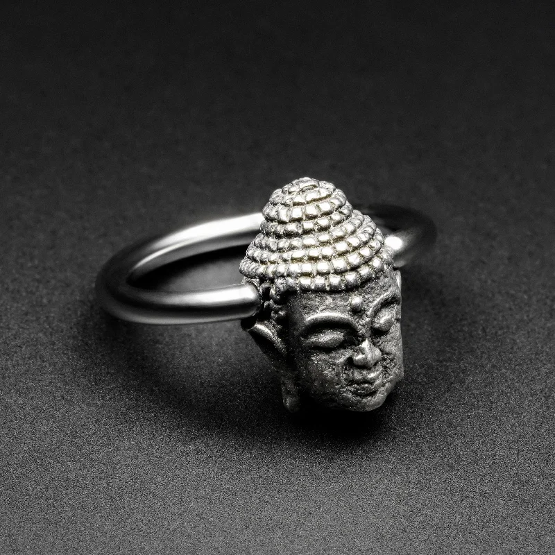 round-cut rings for women -Buddha White Brass & Surgical Steel BCR Ball Closure Ring