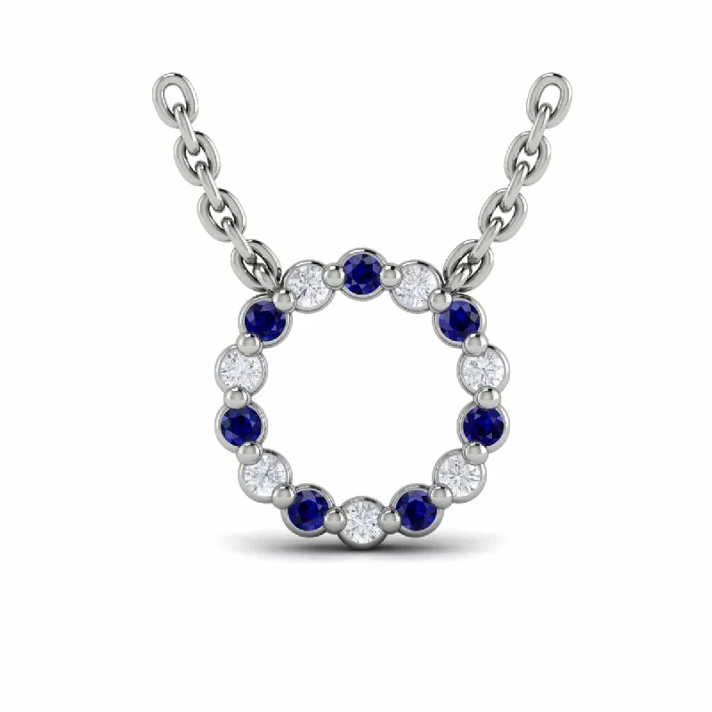 unique chain necklaces for women -Diamond and Blue Sapphire  Open Circle Pendant Link Necklace