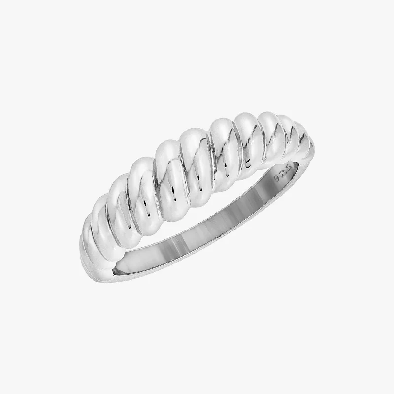 men's wedding rings -Crossiant Dome Ring Silver