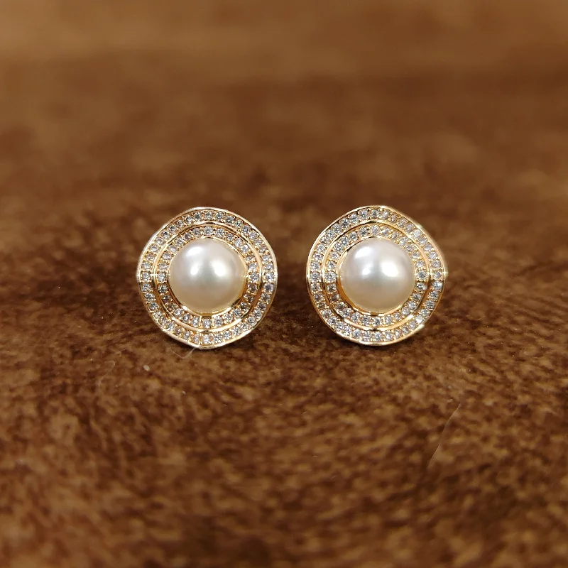 unique hoop earrings for women -WAVY PEARL DIAMOND LOOK STUDS