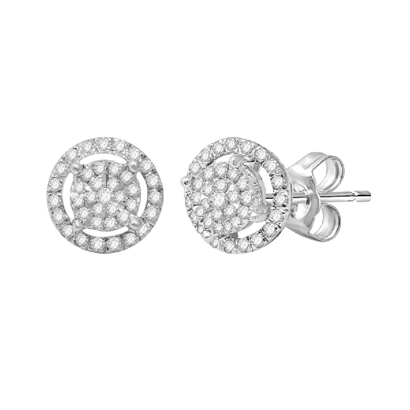 silver dangle earrings for women -9ct White Gold 0.33ct Diamond Solitaire Look Halo Earrings