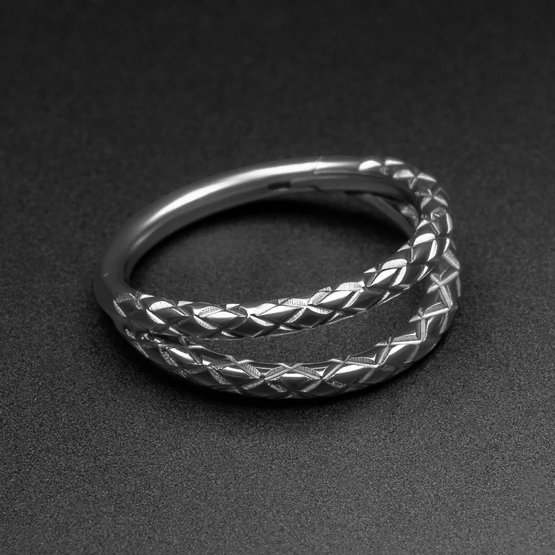 gemstone cocktail rings -Double Snake Skin Titanium Hinged Segment Ring