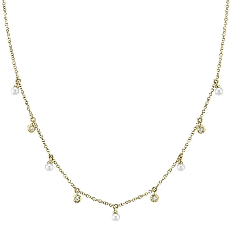 vintage gold necklaces for women -Shy Creation Diamond & Pearl Necklace