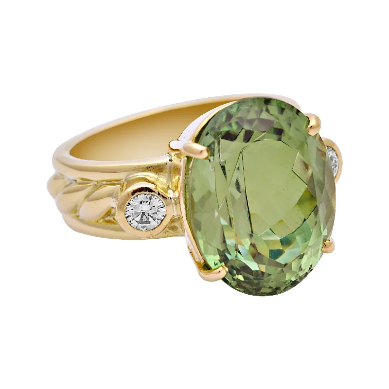 emerald rings for women -Ring-Green Tourmaline and Diamond