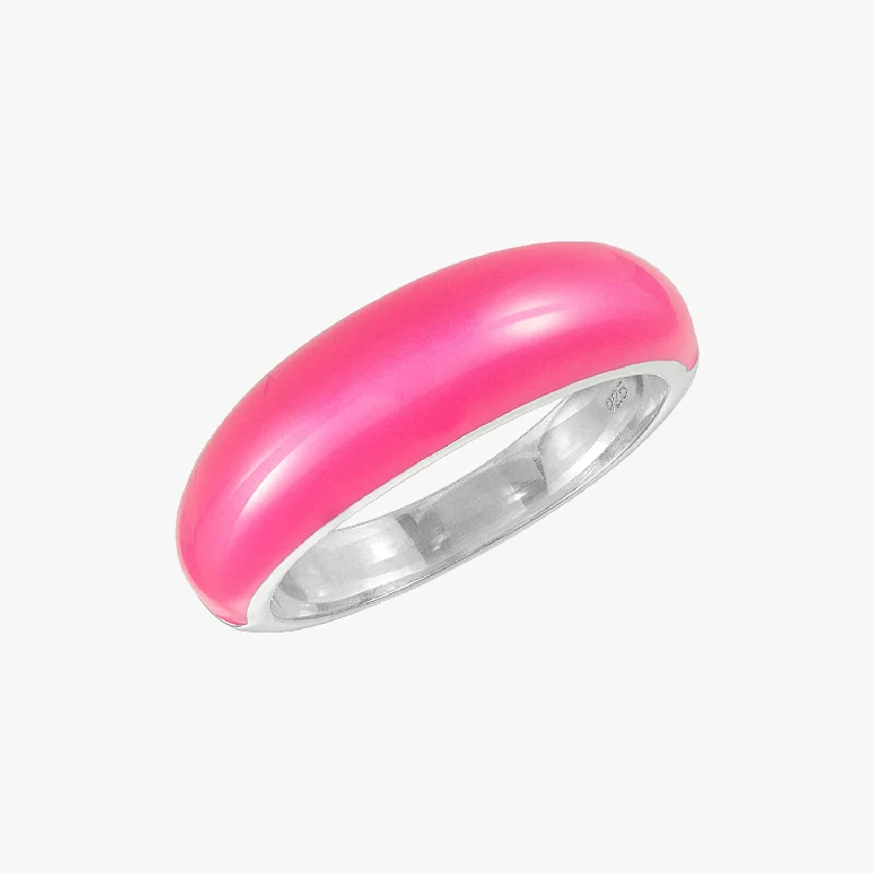 custom wedding bands for women -Neon Pink Enamel Dome Ring