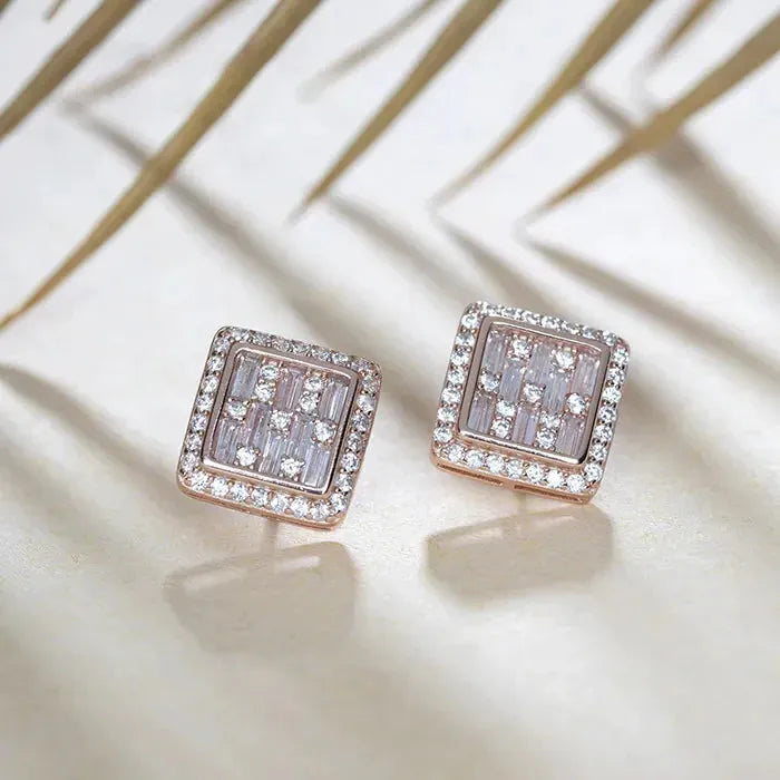 bold statement earrings for women -Rose Gold Square Sparkle Tops