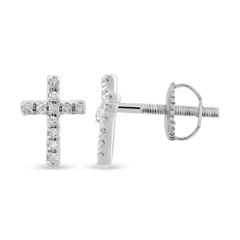 crystal drop earrings for women -Children's Diamond Cross Earrings in Sterling Silver