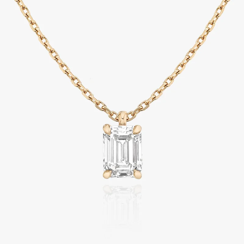 celestial necklaces for women -Solitaire Emerald 14K Rosegold Necklace w. Lab-Grown Diamond