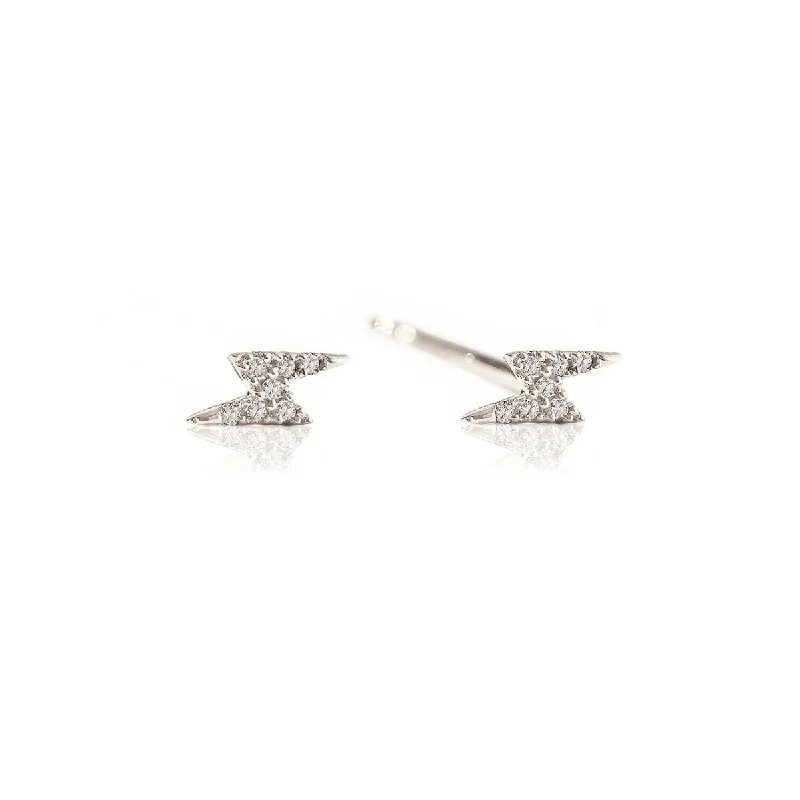 trendy crystal earrings for women -Tiny Diamond Lightning Bolt Stud Earrings