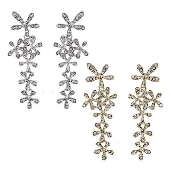 gold earrings for women -Flower Crystal Drop Chandelier Earrings in Yellow or White Gold