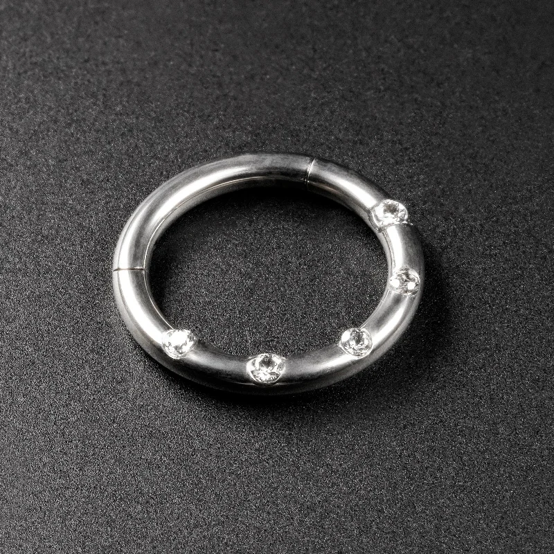 trendy rings for women -Spaced Jewelled Titanium Hinged Segment Ring