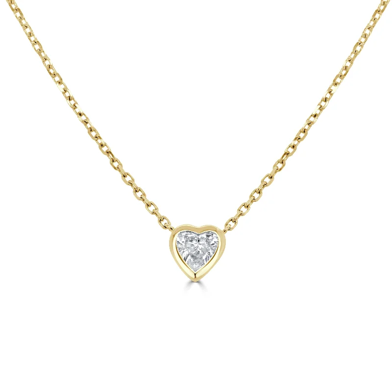 trendy pendant necklaces for women -14k Gold & Bezel Heart Diamond Necklace