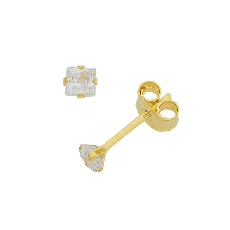 minimal earrings for women -9ct Gold Cubic Zirconia 4mm Stud Earrings