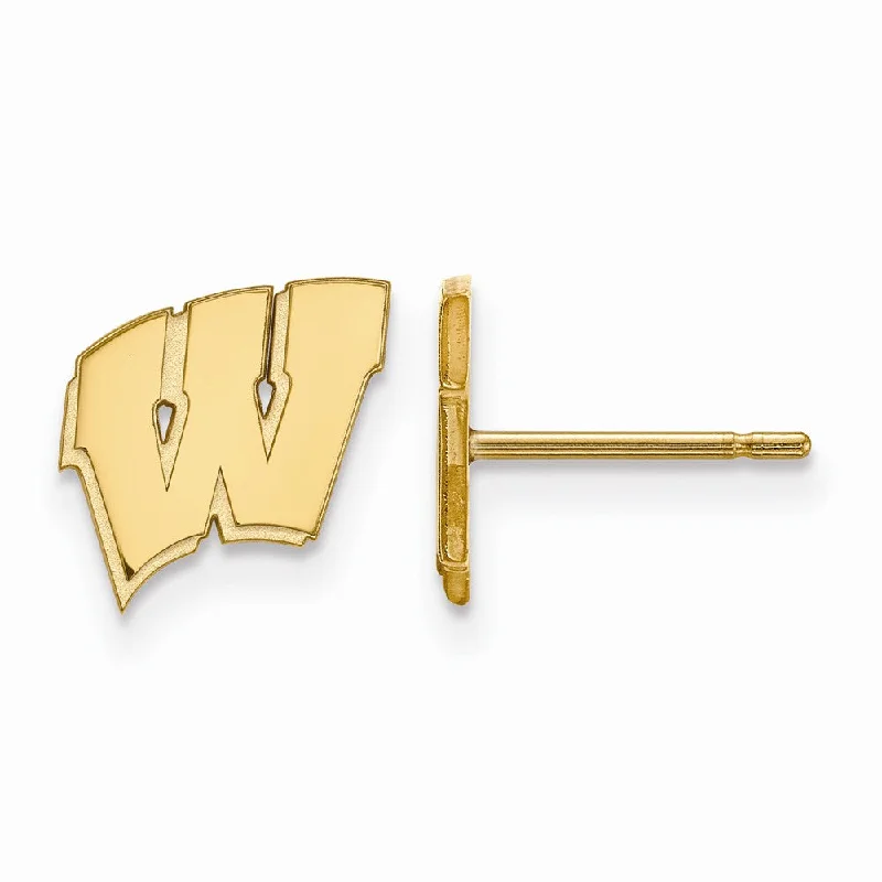 boho earrings for women -14k Yellow Gold University of Wisconsin XS (Tiny) 'W' Post Earrings