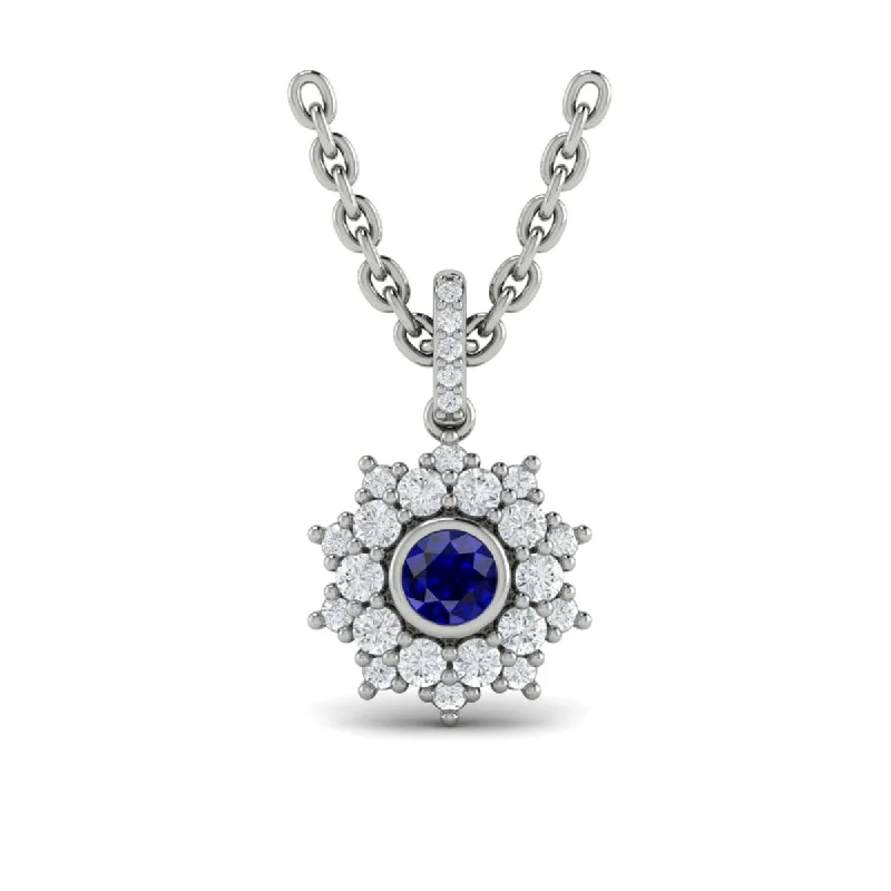 emerald necklaces for women -Diamond Star Cluster and Blue Sapphire Pendant Necklace