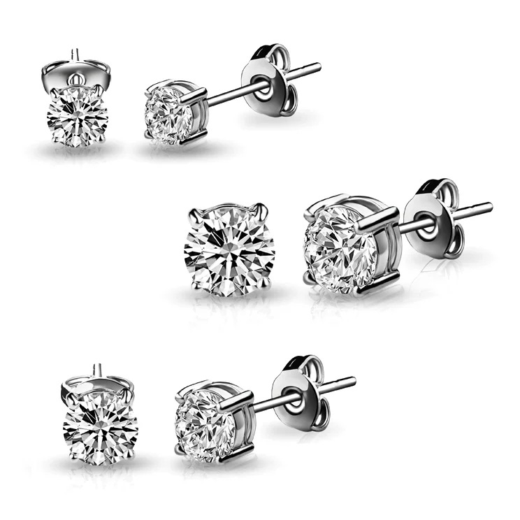 minimal earrings for women -Three Pack of Silver Plated 4mm, 5mm & 6mm Earrings Created with Zircondia® Crystals