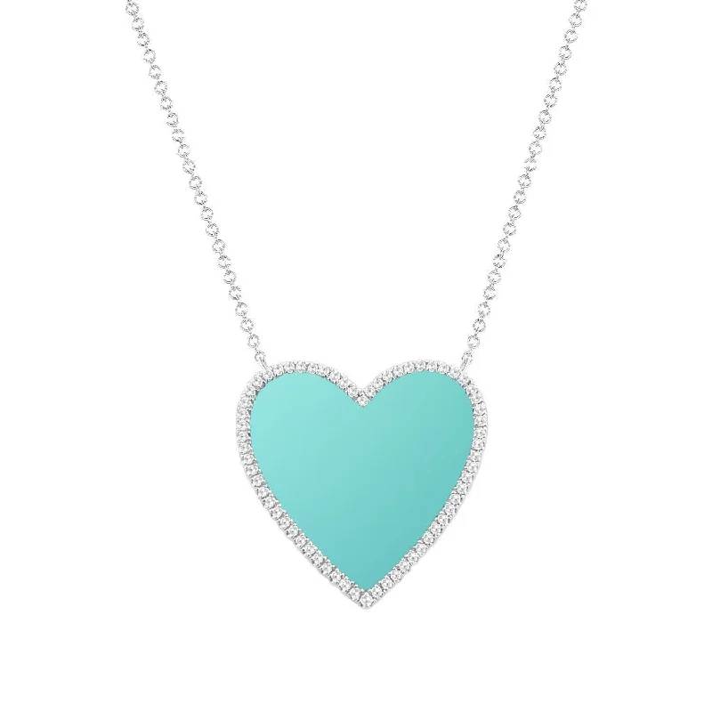 personalized gold necklaces for women -14k Gold Diamond & Turquoise Heart Necklace