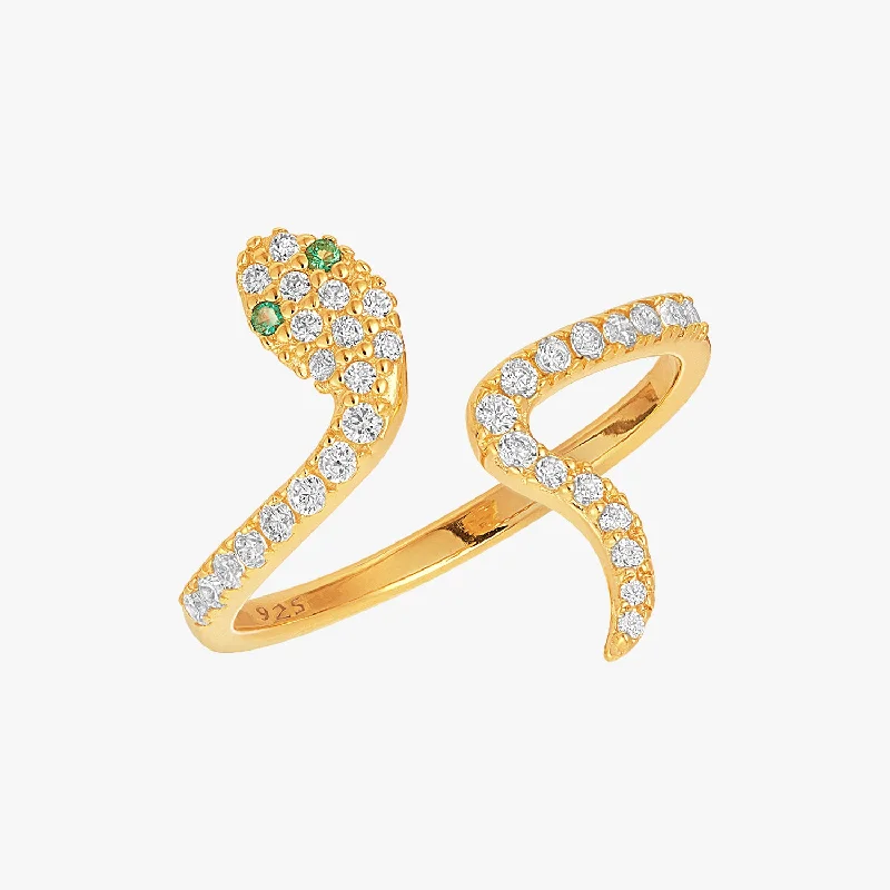 silver wedding rings for women -Pave Serpent Slither Ring Gold